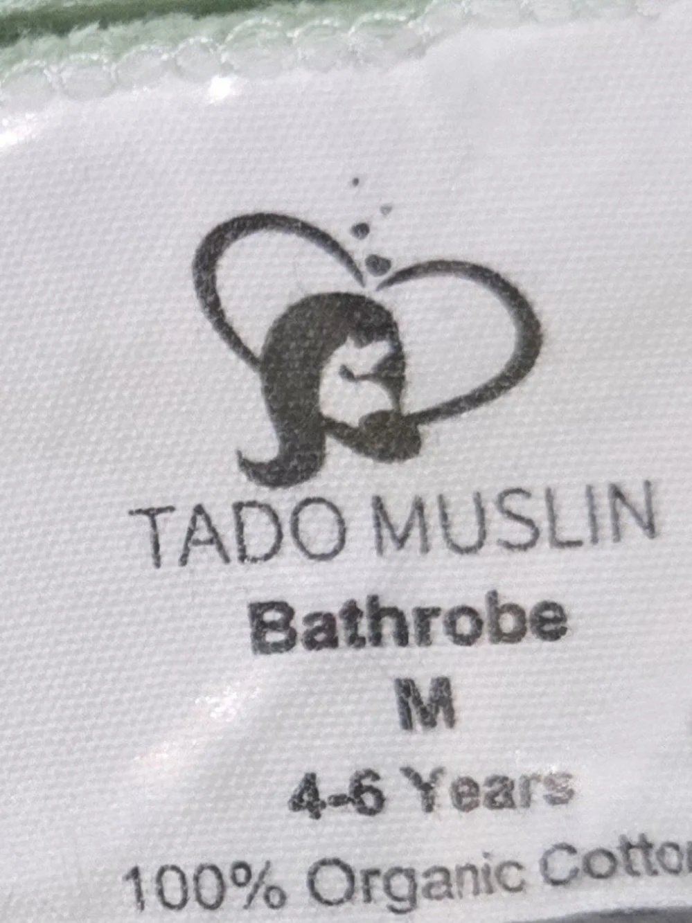 TADO Muslin Organic Cotton Hooded Bathrobe Kids Size M 4-6 Years Mint Green